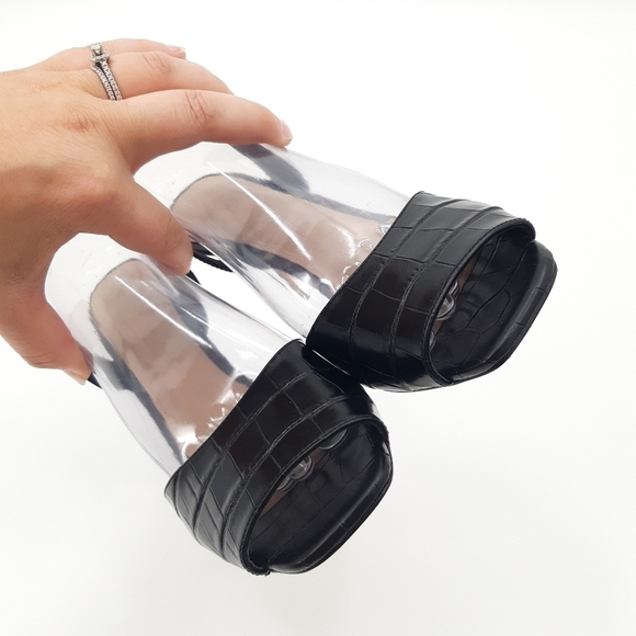 Via Spiga | Tatienne Embossed High-Heel Sandals in Black Croc - Picture 4 of 12